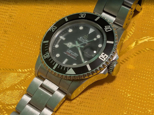Vintage Pre-Owned Elgin Treasure Diver FK-272 Swiss Quartz Watch 350M Diver Screw Down Crown Jewel Movement 40mm Rare.New battery.