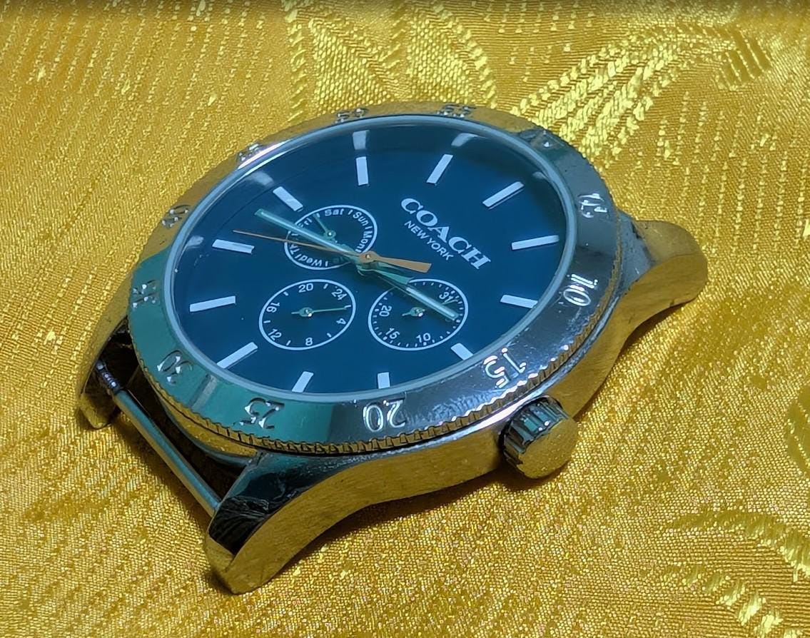 Coach New York Quartz 45mm Blue Dial Stainless Steel Watch New Battery NATO Strap Excellent Vintage Pre-Owned Condition Working Video