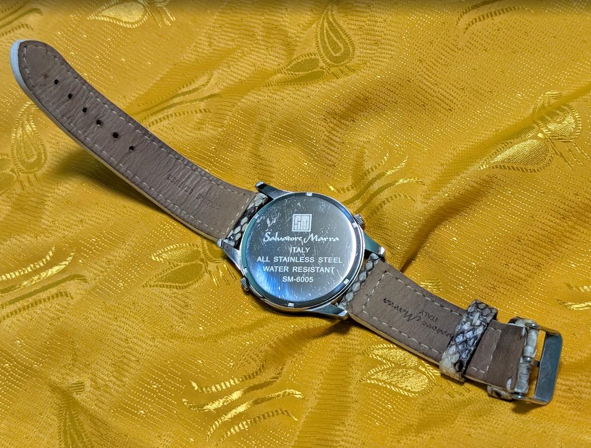 Rare Salvatore Marra SM7019 Chronograph Watch 45mm Vintage Pre-Owned Quartz Date Stainless Steel Bracelet Mens Sport Watch Italy .New Battery