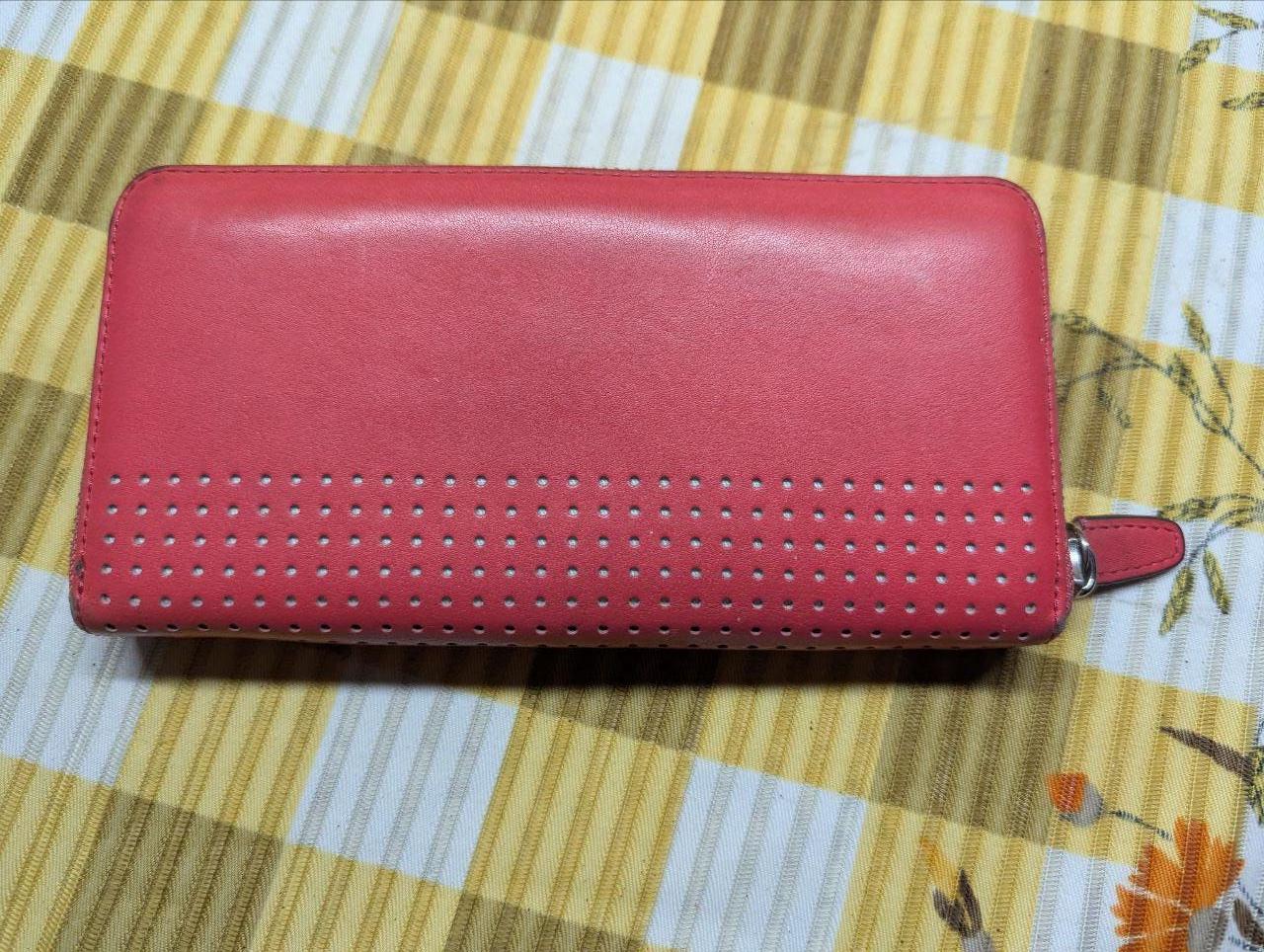 Pre-Owned Authentic Coach Legacy Coral Leather Perforated Wallet, Red