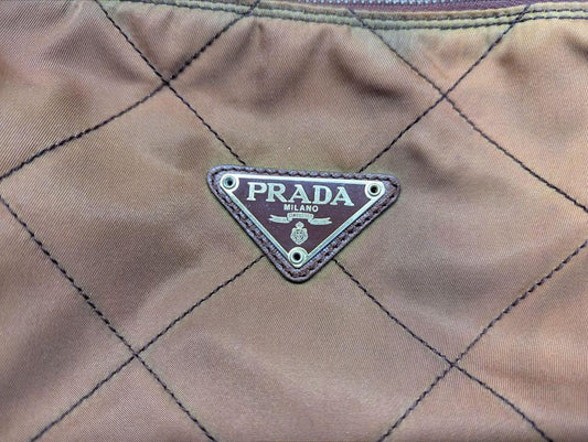 Prada Milano Nylon Quilted Shoulder Bag Brown Vintage Designer Chain Bag With Leather Trim Made In Italy Authentic Pre Owned