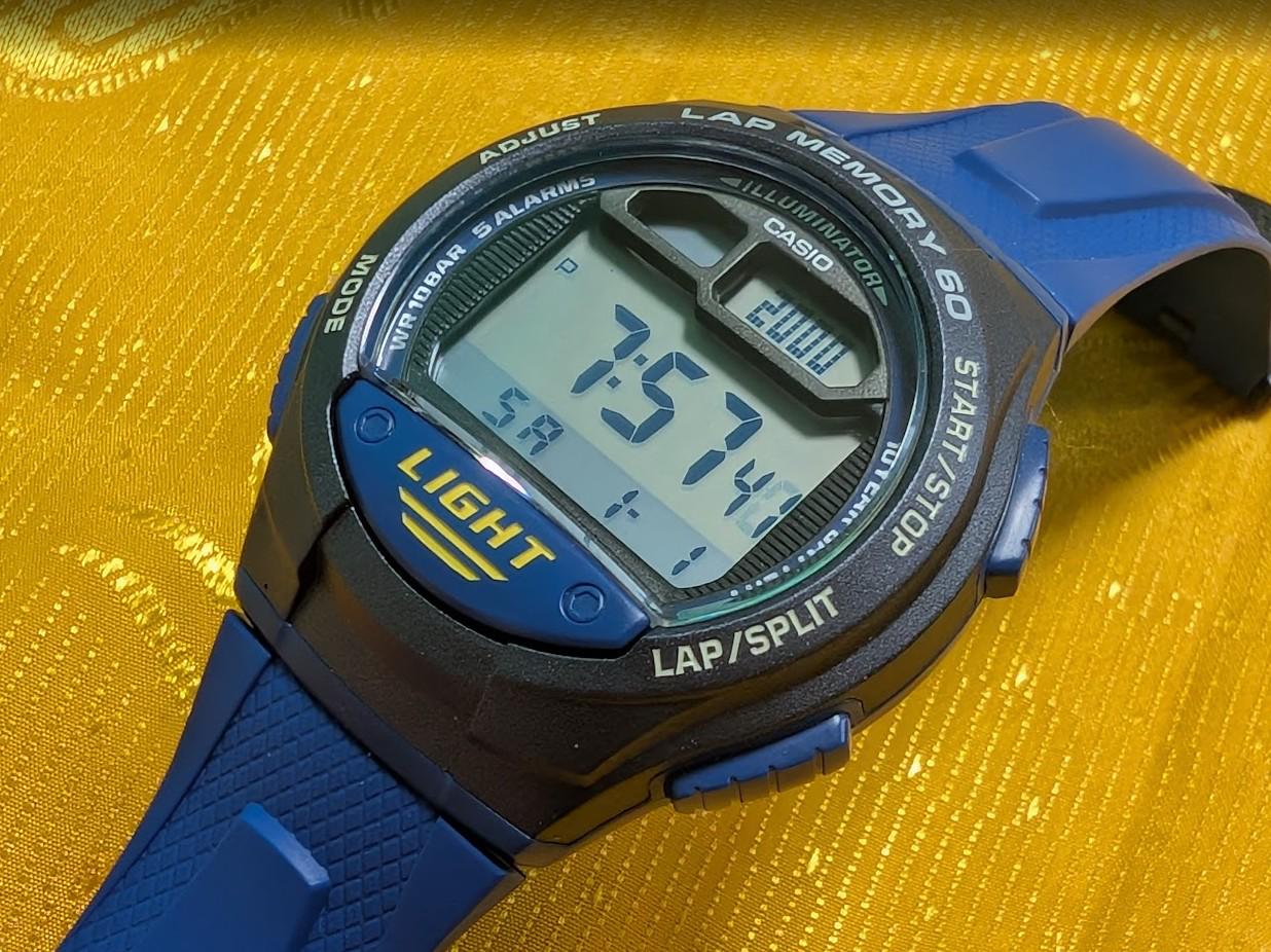 Vintage Pre-Owned Casio Illuminator W-734 Blue Digital Watch 42mm New Battery WR100 Mens Retro Japan