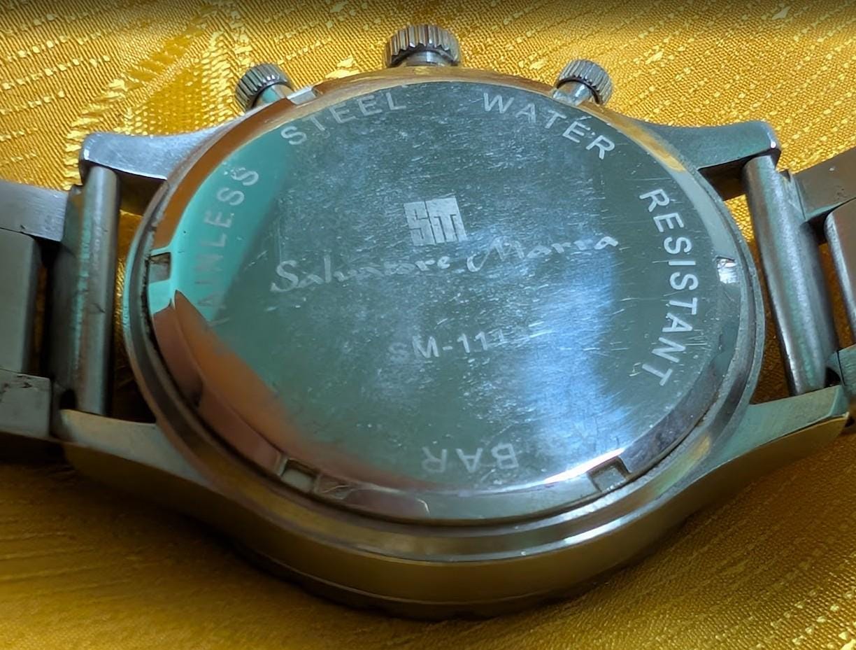 Rare Vintage Pre-Owned Salvatore Marra Chronograph Watch Stainless Steel 45mm Large Case Sport Mens Quartz Wristwatch Date Display Case 45mm