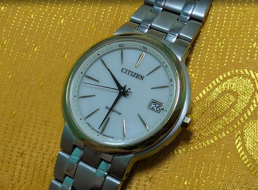 Citizen Eco Drive H415-S063329 Radio Controlled Titanium Watch 36mm White Dial Vintage Pre-Owned JDM Solar Men's Watch