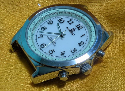 Marshal Dual Area Radio Control Watch Quartz Japan Vintage Pre-Owned Multi Timezone. Pilot style.Classic Retro Men's Watch .CASE 39mm. NEW Battery.