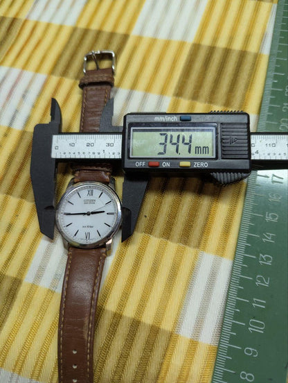 Vintage Pre-Owned Citizen Eco-Drive G430-T01093B Watch Japan Movement Roman Dial Brown Leather Strap