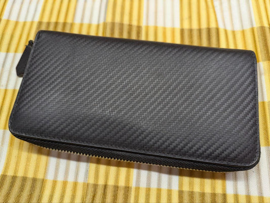 Pre-Owned Peyne Long Men's Leather Carbon Zip Around Wallet Bifold