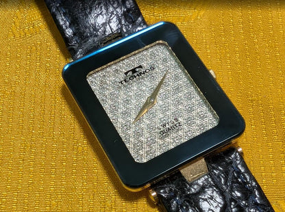 Vintage Pre-Owned TechnoS Swiss Quartz Ladies Watch Square Dial Gold Plated Case Black Strap Retro Womens Watch For Repair
