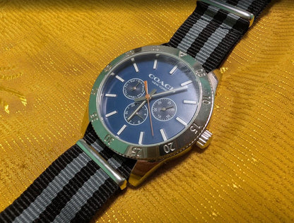 Coach New York Quartz 45mm Blue Dial Stainless Steel Watch New Battery NATO Strap Excellent Vintage Pre-Owned Condition Working Video
