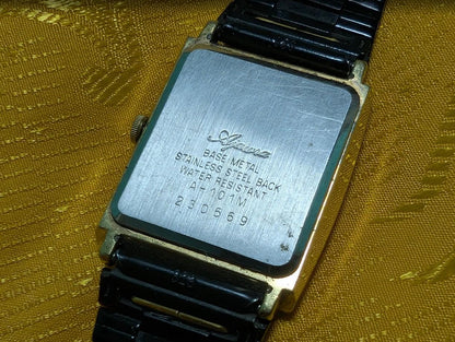 Ajawra Quartz Vintage Pre-Owned Watch A-101M Rectangular Gold Dial Classic Design .case 25mm.New battery