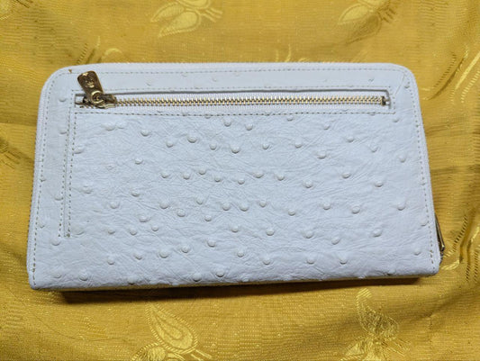 Pre-Owned Twany Long Wallet in Cream Ostrich Leather