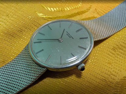 Rare Vintage Pre-Owned Favre Leuba Geneve 3502-42 Ultra Thin Mechanical Watch 33mm Swiss Made Original Mesh Bracelet Classic Dress Watch