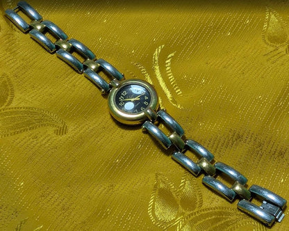 Vintage Pre-Owned Etier Women Watch Bracelet 24mm Quartz Ladies Two Tone Jewelry Watch Retro 1990s Dainty Wristwatch. New Battery Working