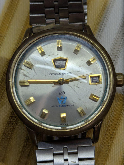 Vintage Pre-Owned Rare Citizen Seven 23 Jewels Para 40M Water Watch SE0G-51302-0 Day Date Japan Working