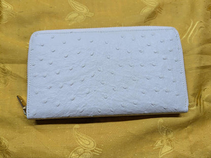 Pre-Owned Twany Long Wallet in Cream Ostrich Leather