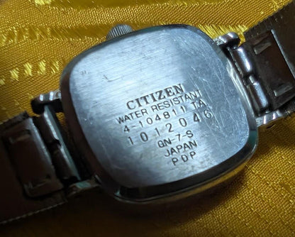 Vintage Pre-Owned Citizen 4-104811 Quartz Watch Japan Green Dial Square Women's Bracelet Watch Working Rare