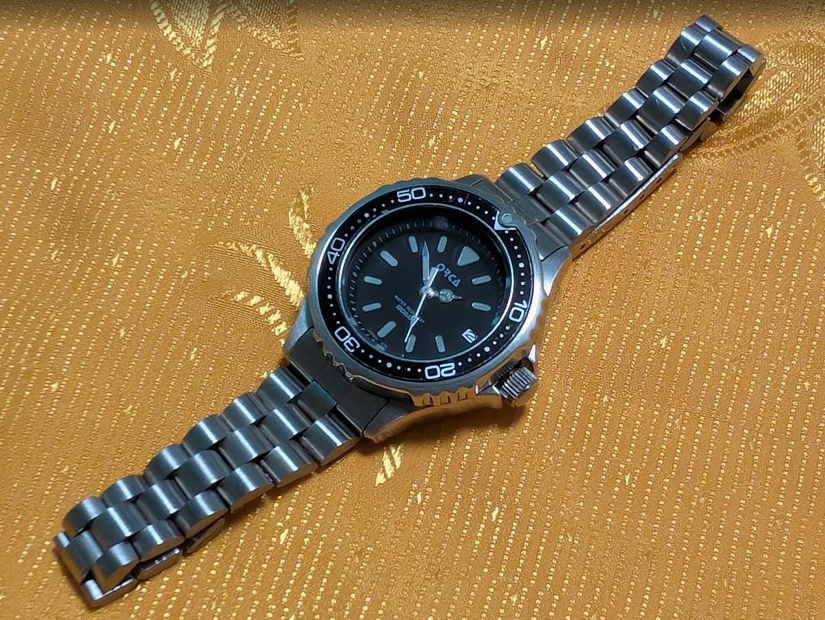 Vintage Pre-Owned ORCA MA-536 Diver Style Watch 20BAR Water Resistant Black Dial Stainless Steel Working 32mm Japan