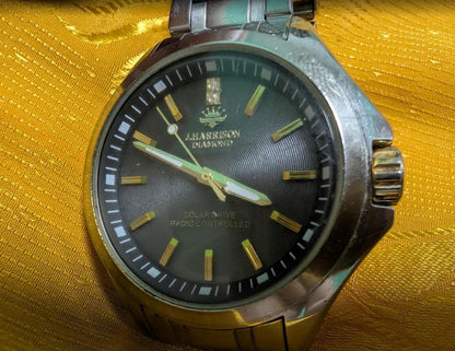 Vintage Pre-Owned Harrison Diamond JH-087 Solar Drive Radio Controlled Watch 42mm Original Bracelet Japan For Repair