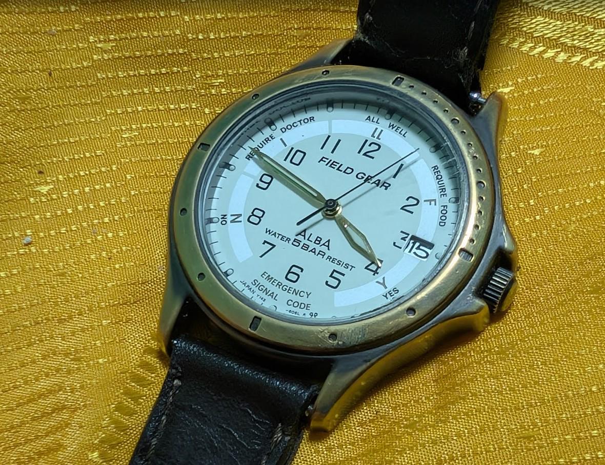 Vintage Pre-Owned Alba Field Gear Y142-6020 Watch Military Style Analog 35mm Case Leather Strap 5BAR Japan Quartz Classic .New Battery