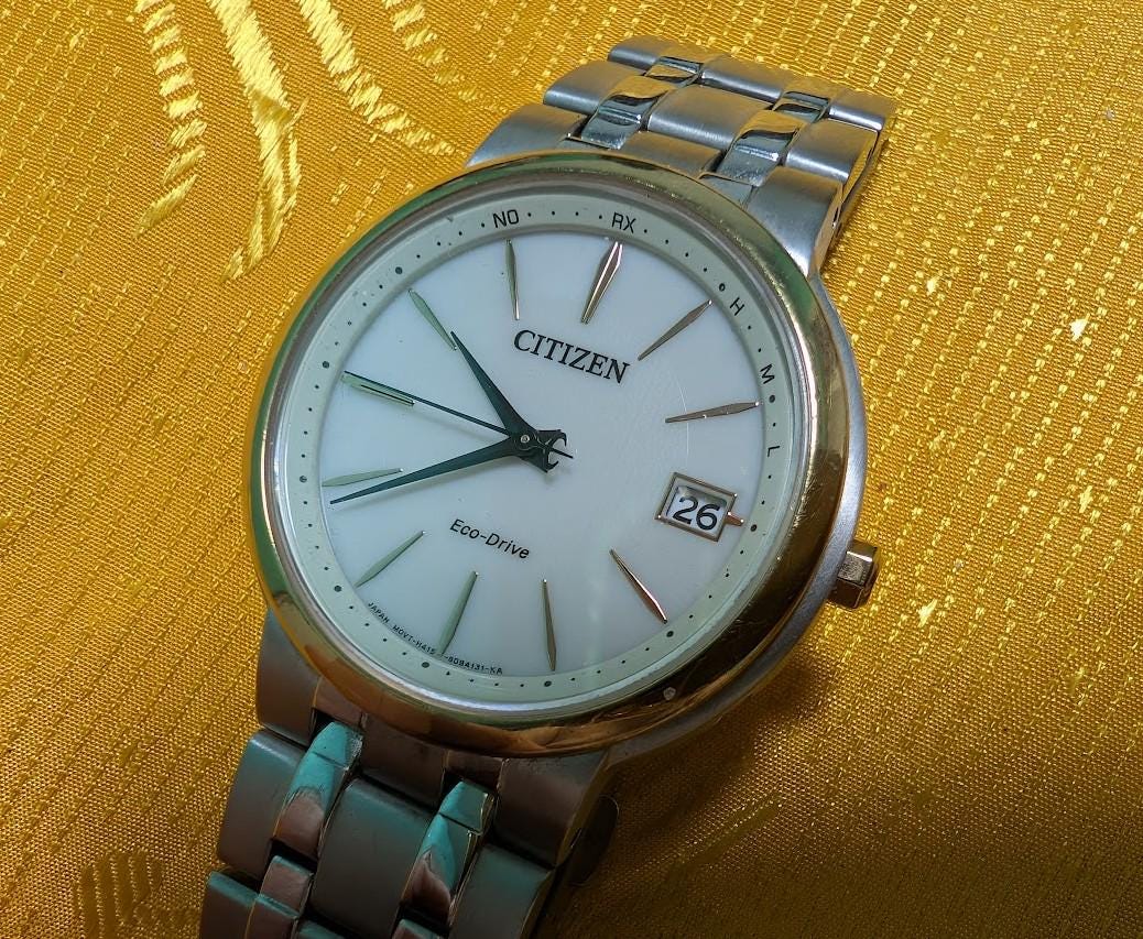 Citizen Eco Drive H415-S063329 Radio Controlled Titanium Watch 36mm White Dial Vintage Pre-Owned JDM Solar Men's Watch
