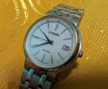 Citizen Eco Drive H415-S063329 Radio Controlled Titanium Watch 36mm White Dial Vintage Pre-Owned JDM Solar Men's Watch