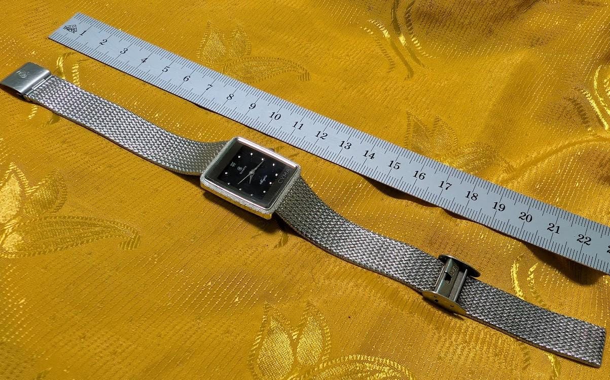 Cyma Tank Style Watch Swiss Quartz Vintage Pre-Owned Rectangular Minimalist Mesh Bracelet Unisex. New Battery.