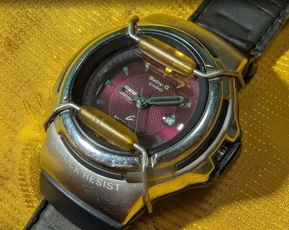 RARE VINTAGE Pre-Owned Casio Baby-G BG-26 Analog Watch Womens Vintage Baby G Shock Resist Watch Red Dial.New Battery Case 40mm