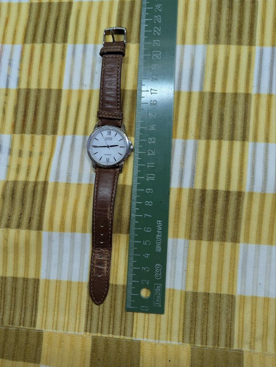 Vintage Pre-Owned Citizen Eco-Drive G430-T01093B Watch Japan Movement Roman Dial Brown Leather Strap