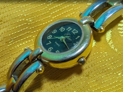 Vintage Pre-Owned Etier Women Watch Bracelet 24mm Quartz Ladies Two Tone Jewelry Watch Retro 1990s Dainty Wristwatch. New Battery Working