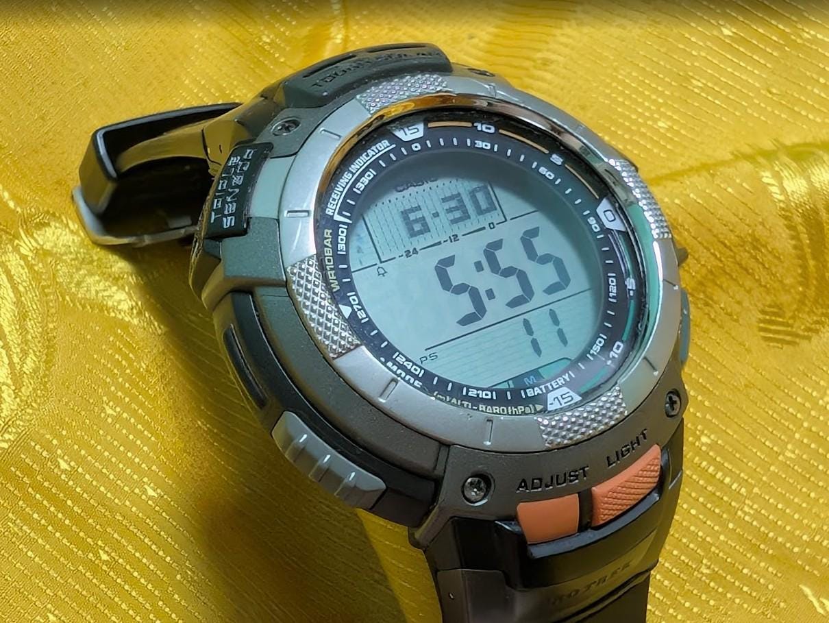 Pre-Owned Casio Pro Trek PRW-1000J Tough Solar Triple Sensor Multi Band 5 Japan Digital Outdoor Watch 50mm Working Rare