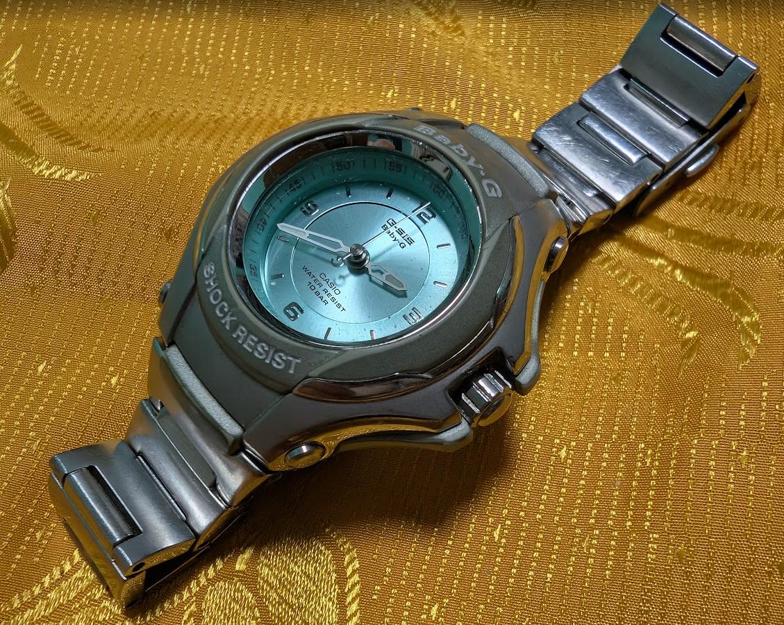 Vintage Pre-Owned Casio G-ms STG-100 Premium Baby-G Shock Resist 42mm Silver Blue Watch Working Y2K
