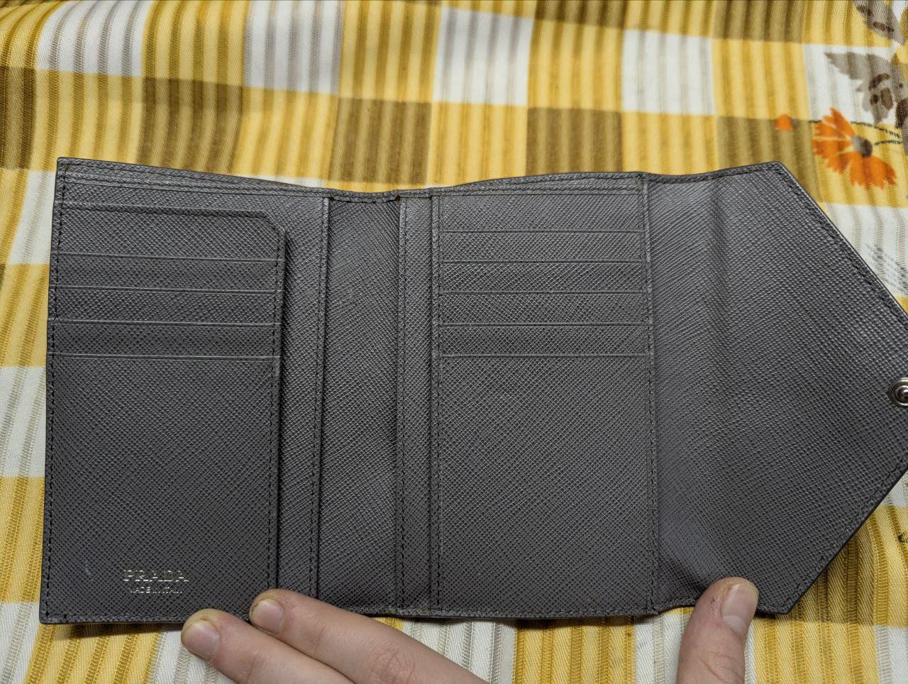 Vintage Prada Saffiano Trifold Leather Wallet Grey Envelope Wallet Designer Wallet Womens Wallet Pre Owned Authentic Italy