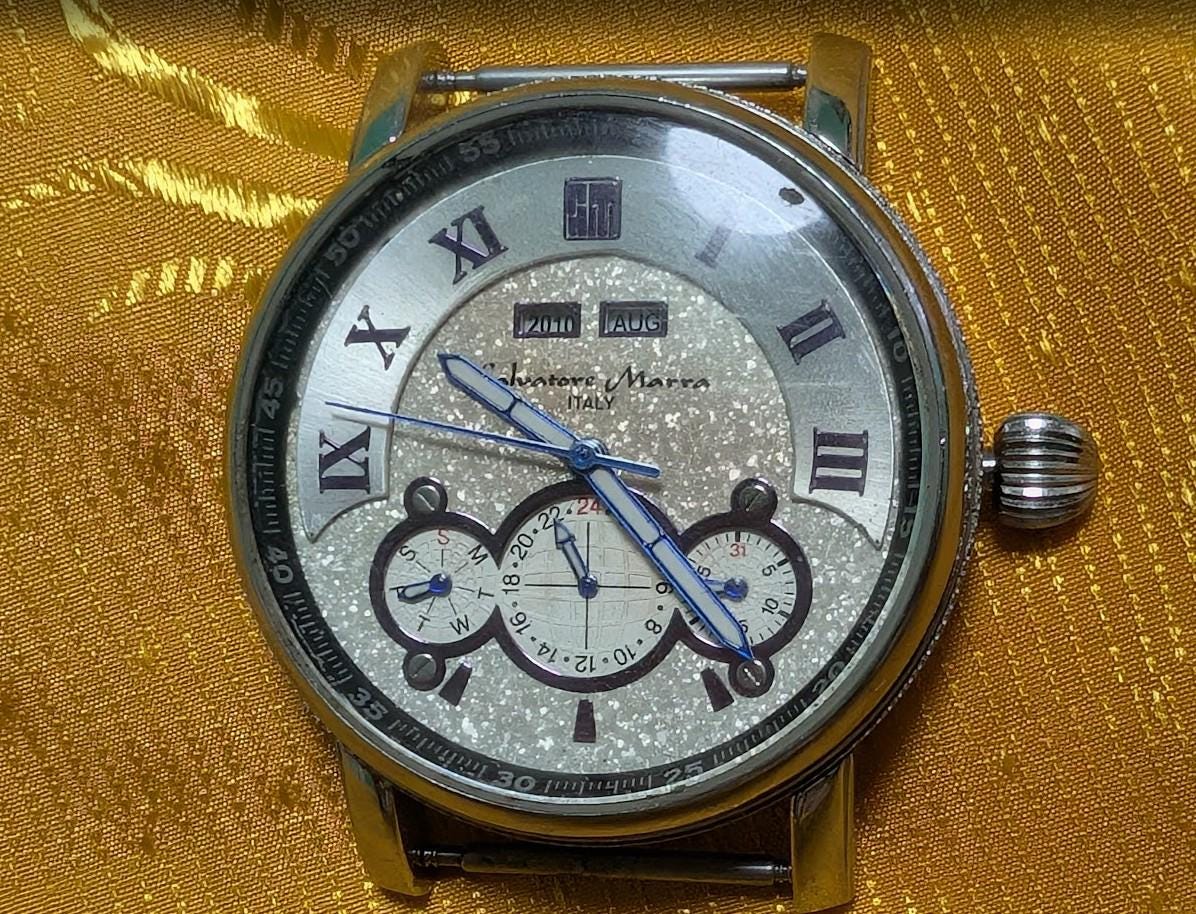 Vintage Pre-Owned Salvatore Marra Italy Automatic Watch Open Heart 40mm Mechanical Needs Crown Repair Working