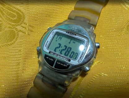 Rare Adidas Vintage Pre-Owned Digital Watch 100M Runner Chronograph Timer 40mm Case Transparent Strap Sport Retro LCD Watch