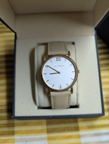 Pre-Owned Paul Hewitt Sailor Line Watch Rose Gold White Dial Leather Strap Womens Watch Authentic