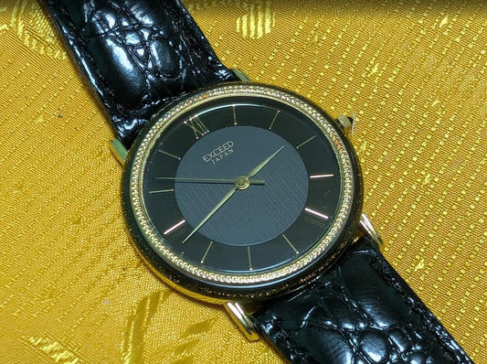 Rare Vintage Pre-Owned Citizen Exceed Japan Black Minimalist Watch 31mm New Battery Working