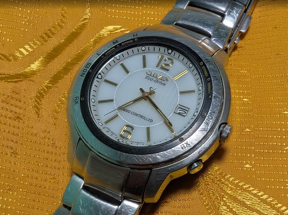 Citizen Eco Drive Radio Controlled A412-T005471 Vintage Pre-Owned 42mm Stainless Steel Working Watch Japan