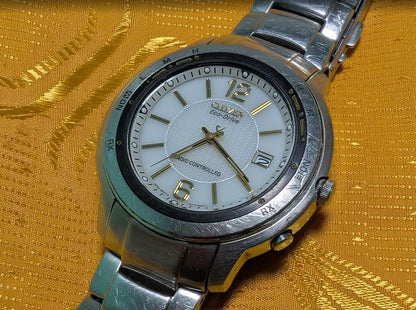 Citizen Eco Drive Radio Controlled A412-T005471 Vintage Pre-Owned 42mm Stainless Steel Working Watch Japan
