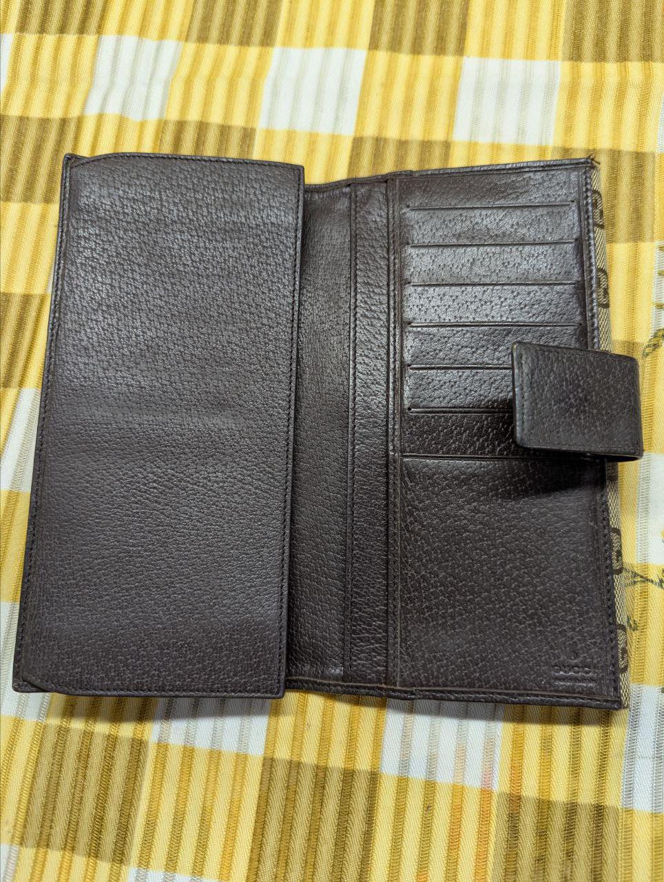 Vintage Pre-Owned Gucci GG Canvas Wallet Brown Monogram Leather Trim Long Wallet Designer Womens Wallet Authentic Italy