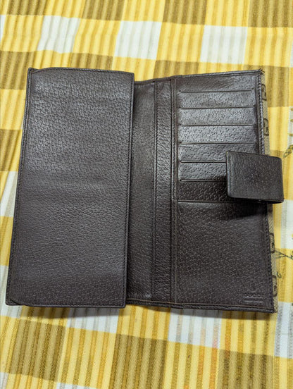 Vintage Pre-Owned Gucci GG Canvas Wallet Brown Monogram Leather Trim Long Wallet Designer Womens Wallet Authentic Italy