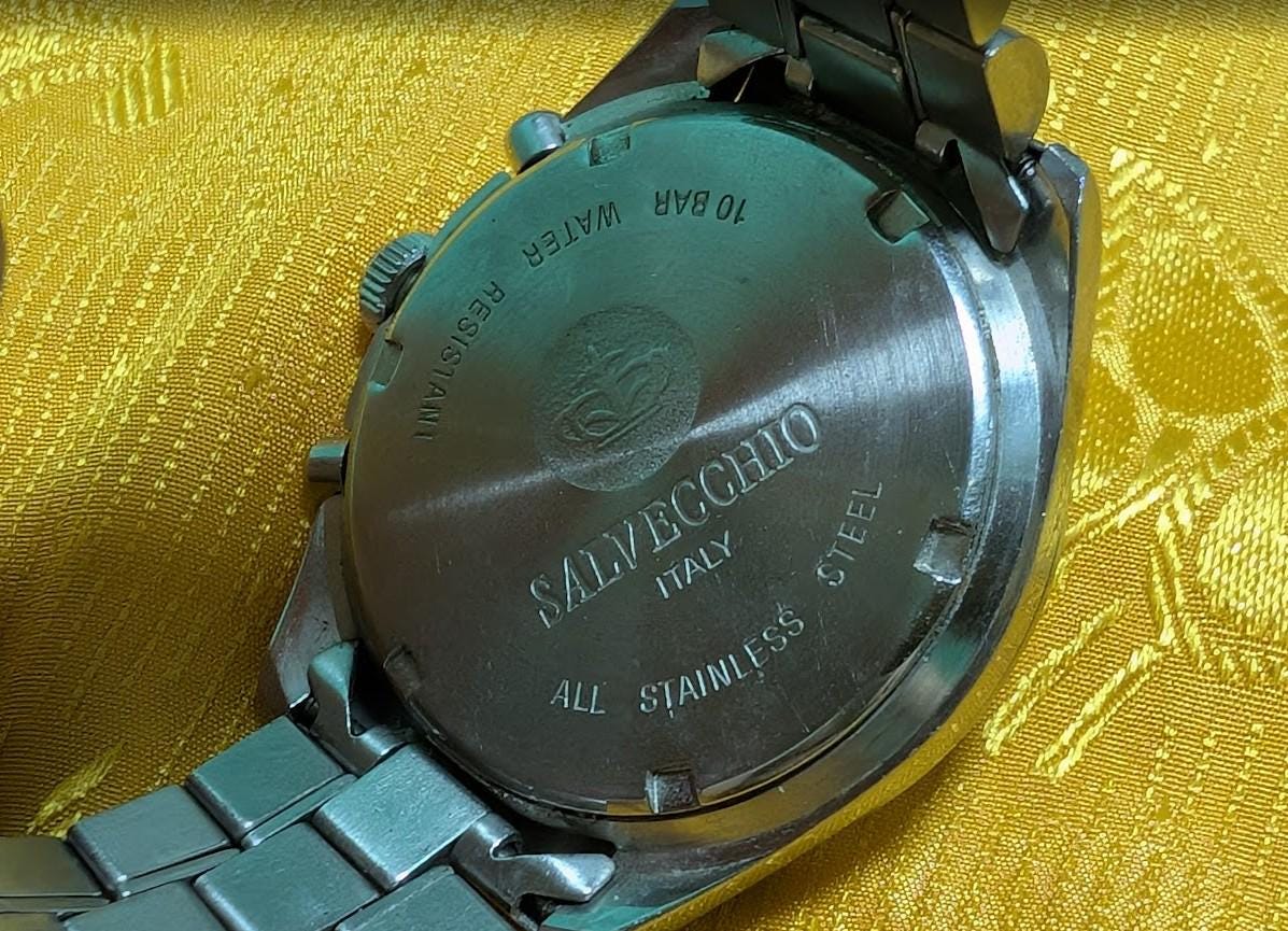 Vintage Pre-Owned Salvecchio Italy Chronograph Quartz Watch 38mm Date Stainless Steel Original Bracelet New Battery Working Rare
