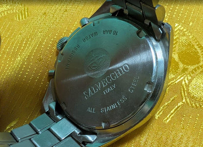 Vintage Pre-Owned Salvecchio Italy Chronograph Quartz Watch 38mm Date Stainless Steel Original Bracelet New Battery Working Rare