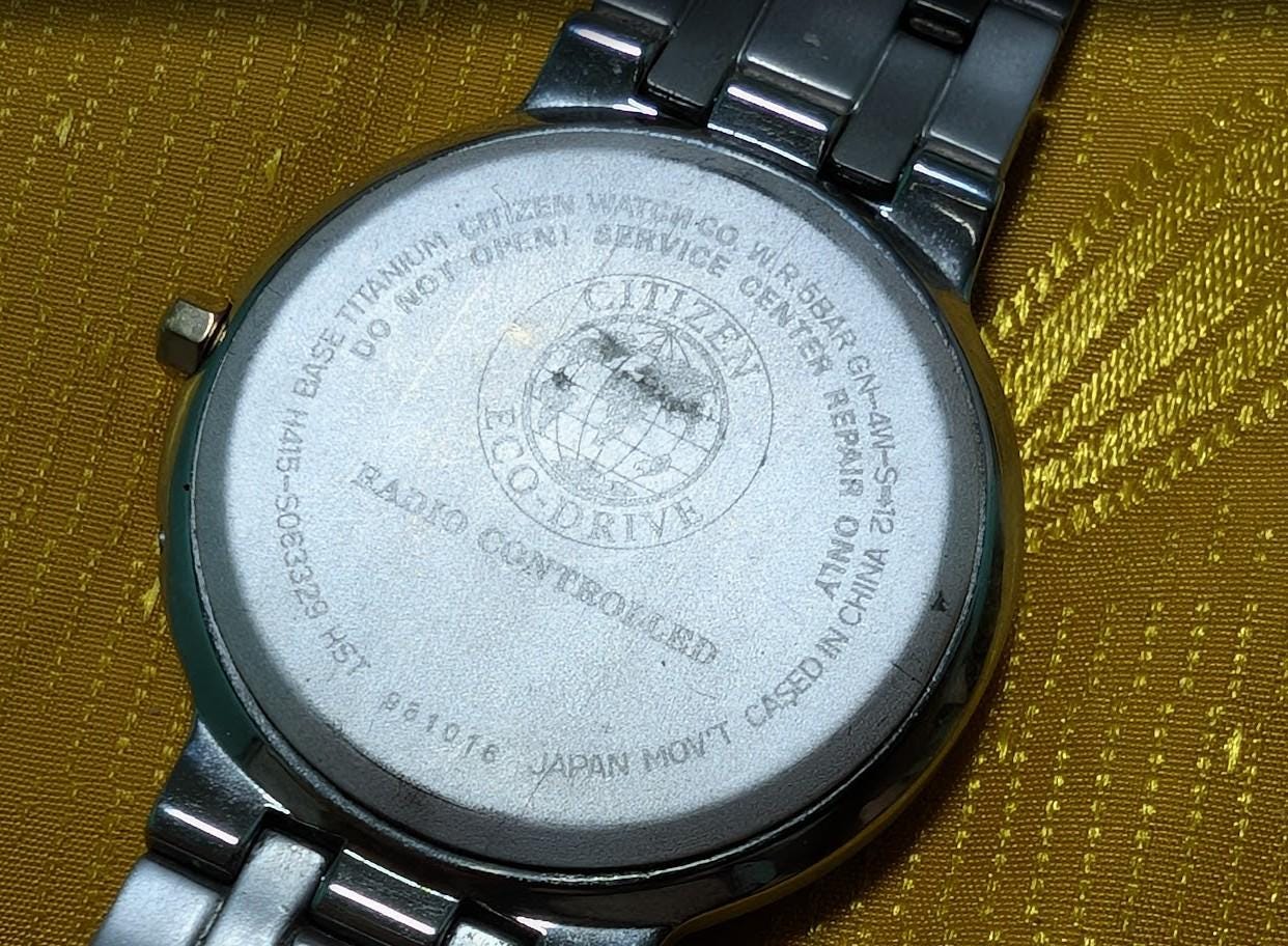 Citizen Eco Drive H415-S063329 Radio Controlled Titanium Watch 36mm White Dial Vintage Pre-Owned JDM Solar Men's Watch
