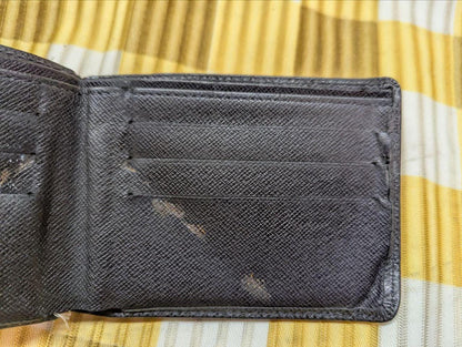 Louis Vuitton Leather Bifold Wallet Black Compact Mens Wallet Designer Wallet Pre Owned Authentic Made in France