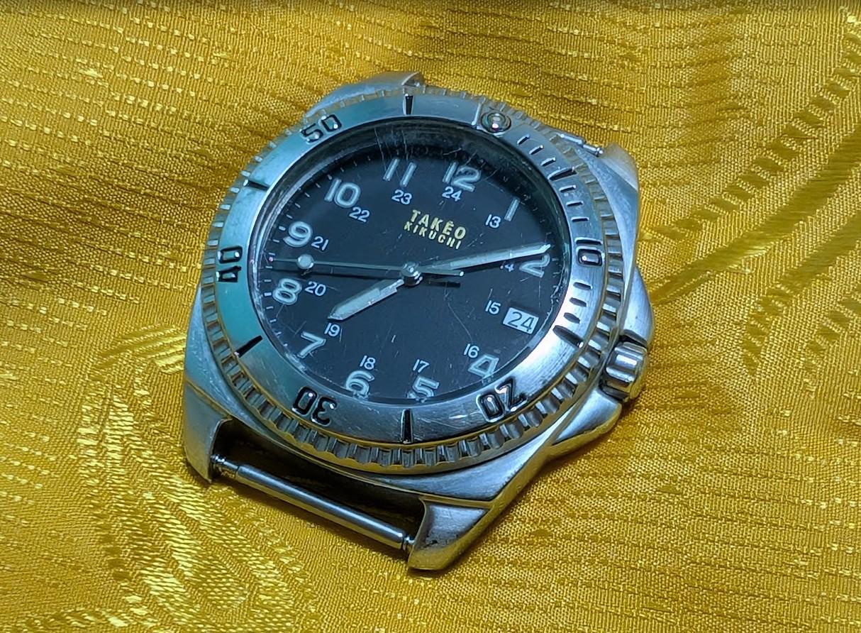 Takeo Kikuchi Vintage Pre-Owned Diver Watch 38mm Black Dial 200M TK 2017 Parts Repair Rare