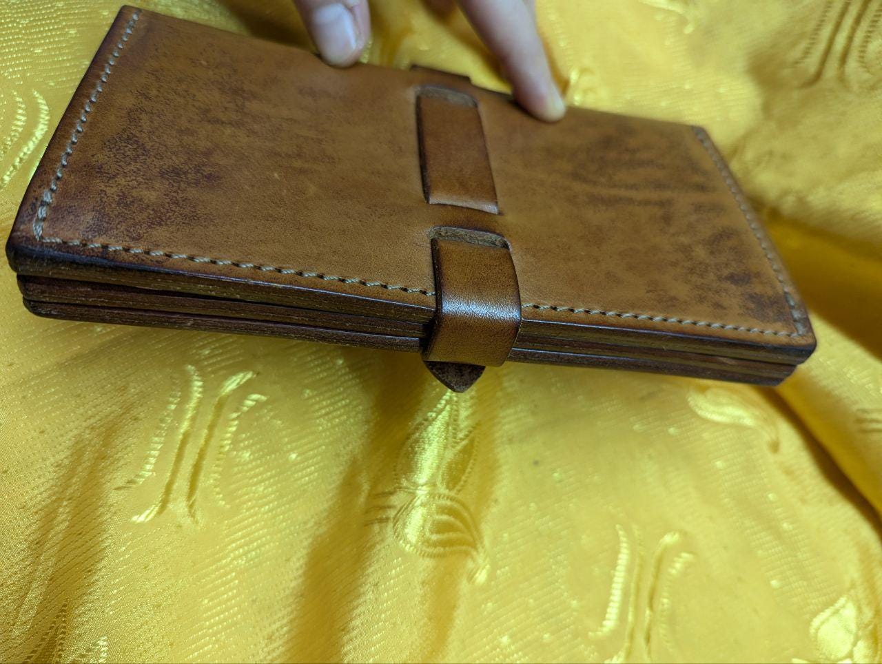 Pre-Owned Ivory Full Grain Leather Long Wallet Men's Handmade Japan
