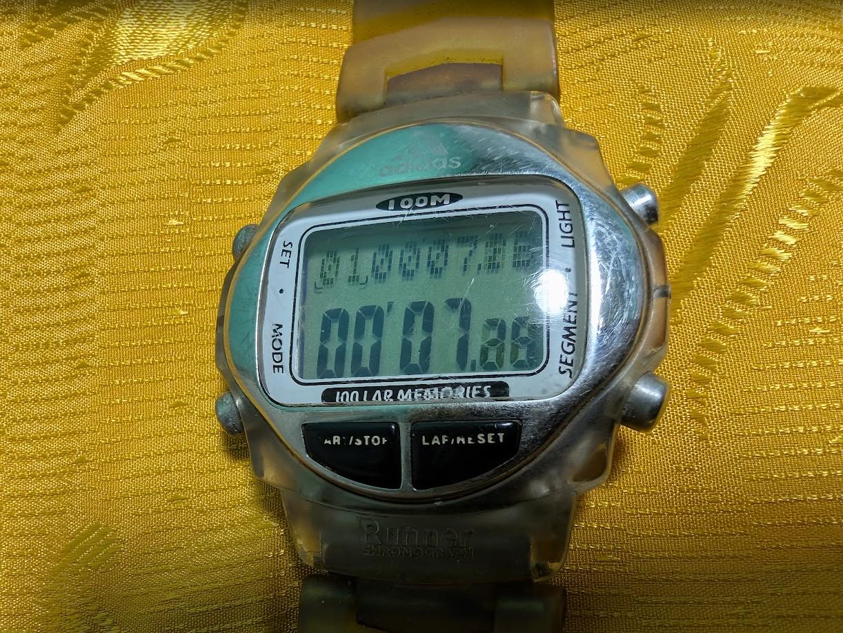 Rare Adidas Vintage Pre-Owned Digital Watch 100M Runner Chronograph Timer 40mm Case Transparent Strap Sport Retro LCD Watch