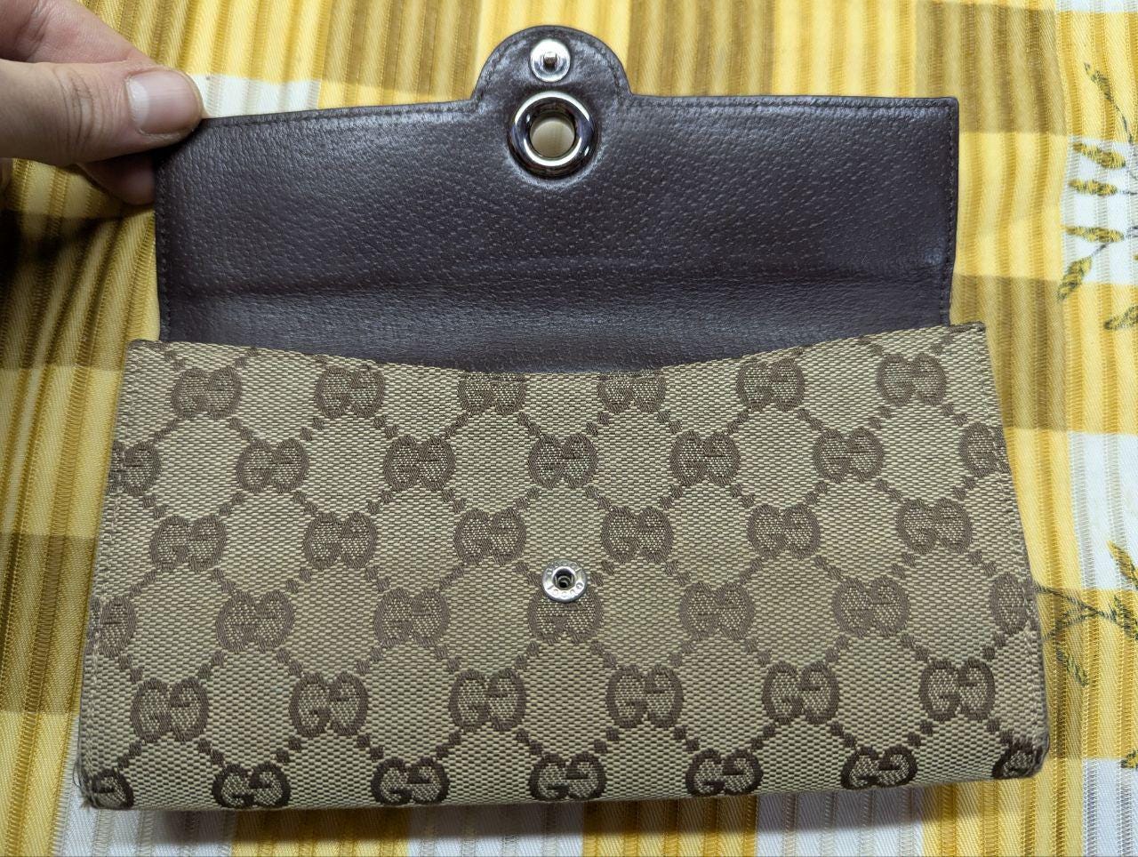 Vintage Pre-Owned Gucci GG Canvas Wallet Brown Monogram Leather Trim Long Wallet Designer Womens Wallet Authentic Italy