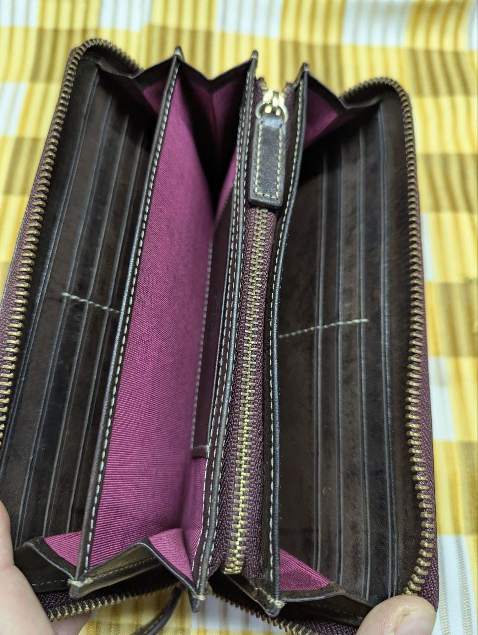 Pre-Owned Ausonia Long Wallet Round Zipper English Bridle Italian Leather Black
