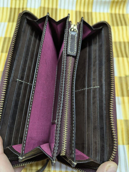 Pre-Owned Ausonia Long Wallet Round Zipper English Bridle Italian Leather Black